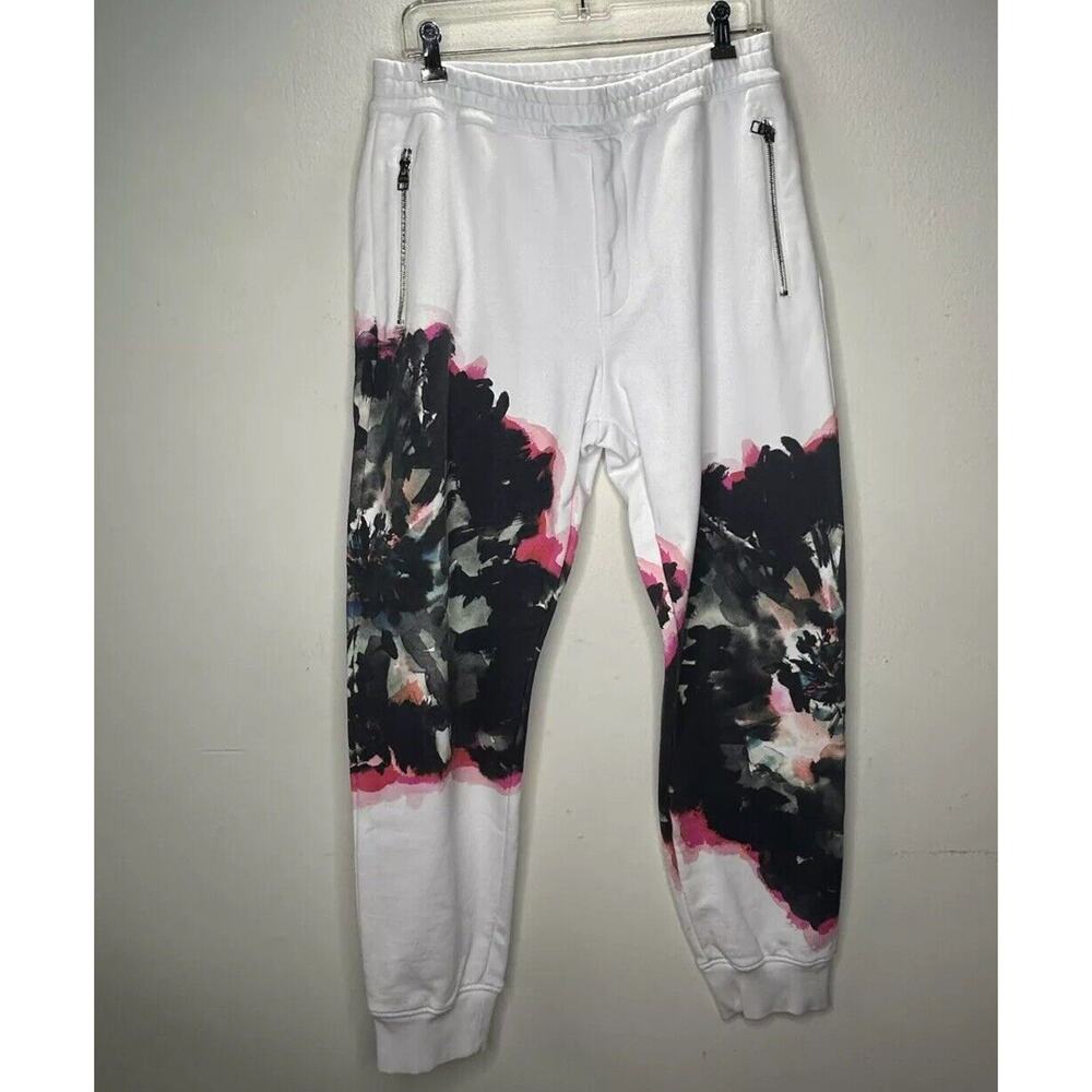 NWT Alexander McQueen White Jogger Pants Black and Pink Design Zip Pockets L